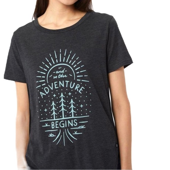 SzS Tentree Charcoal Grey with teal print  Graphic Short Sleeve T Shirt VGUC - Picture 2 of 12